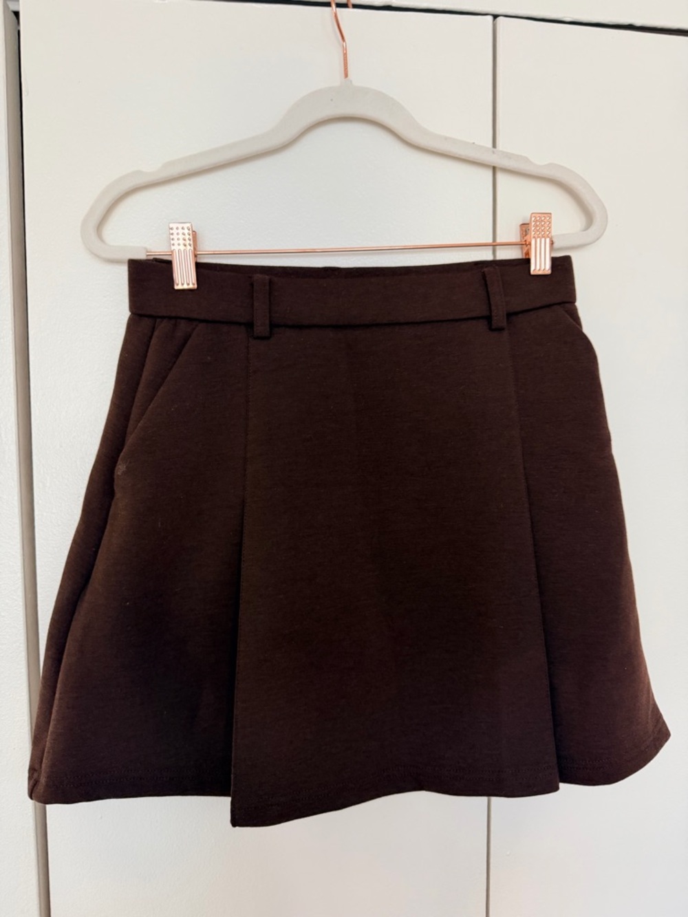 NWT OGL High Waisted Flare Hem Mini Skirt Dark Brown Size S